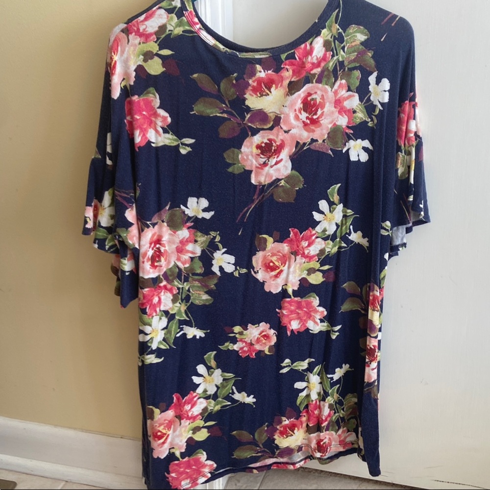 Mother Bee Maternity Floral Navy Blouse